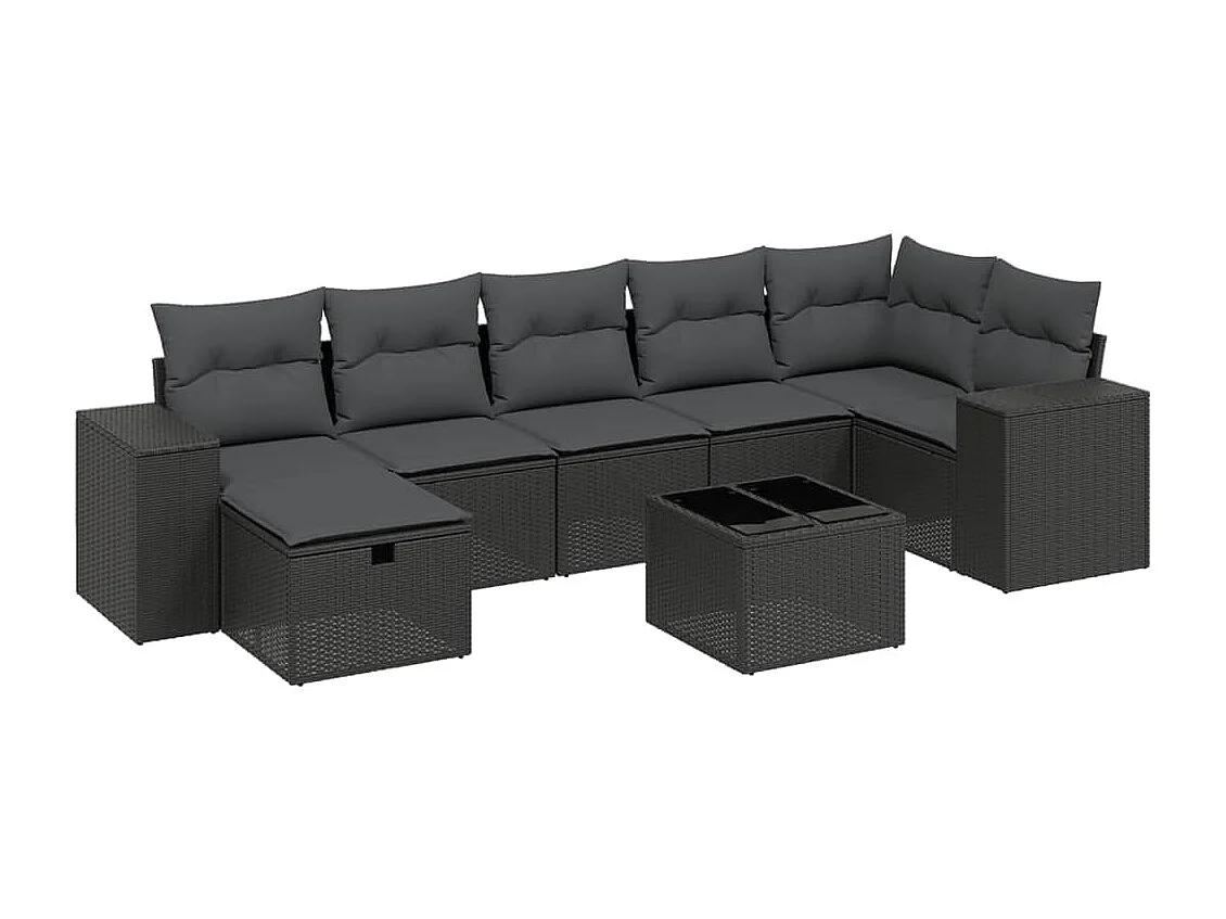 Set Divani da Giardino con Cuscini 8 pz Nero in Polyrattan