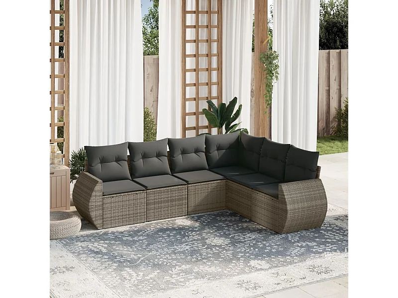 Set Divano da Giardino 6 pz con Cuscini Grigio in Polyrattan
