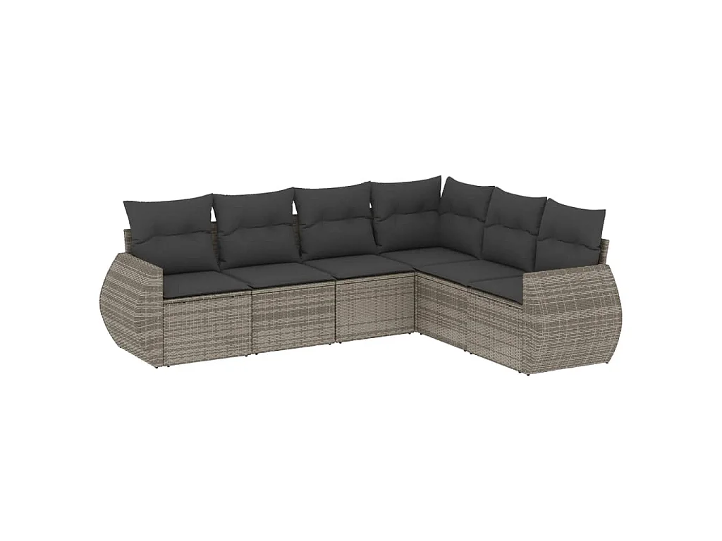 6-delige Loungeset met kussens poly rattan grijs