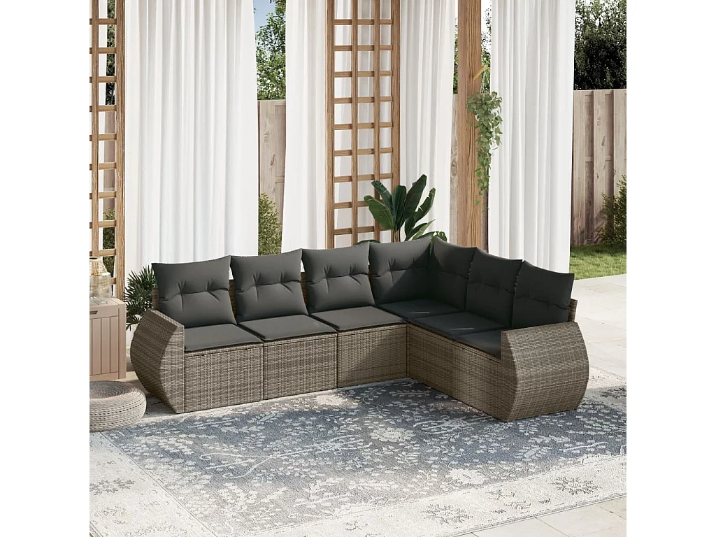 6-delige Loungeset met kussens poly rattan grijs