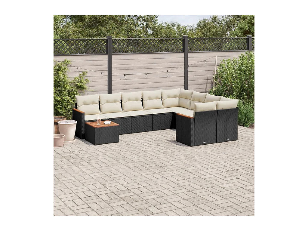 Salon de jardin 10 pcs avec coussins noir résine tressée