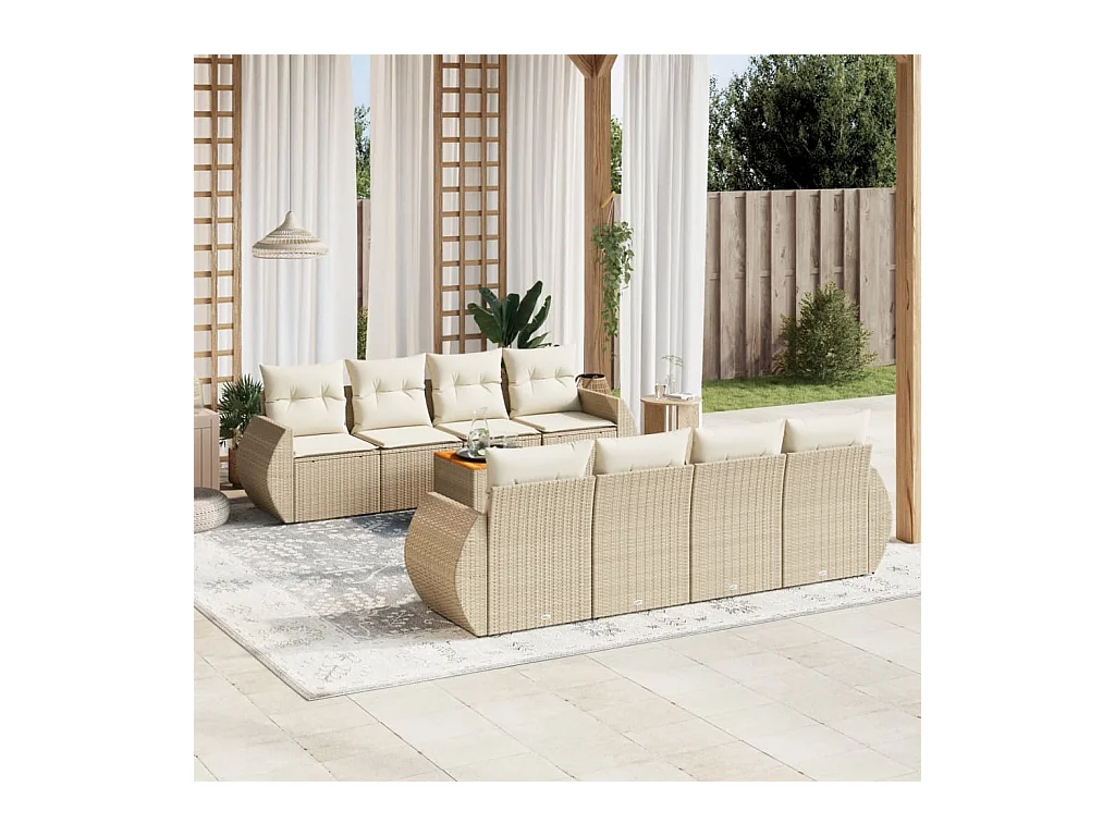 Salon de jardin avec coussins 9 pcs beige résine tressée