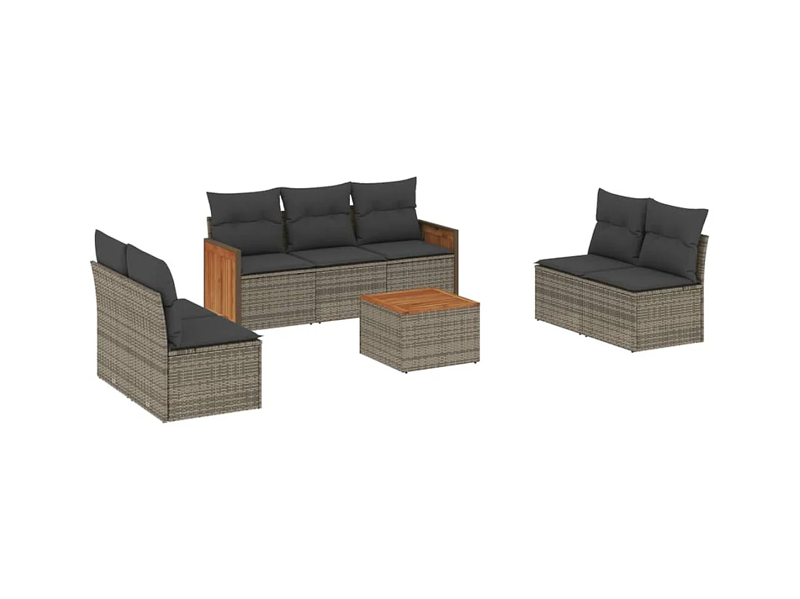 Salon de jardin 8 pcs avec coussins gris résine tressée