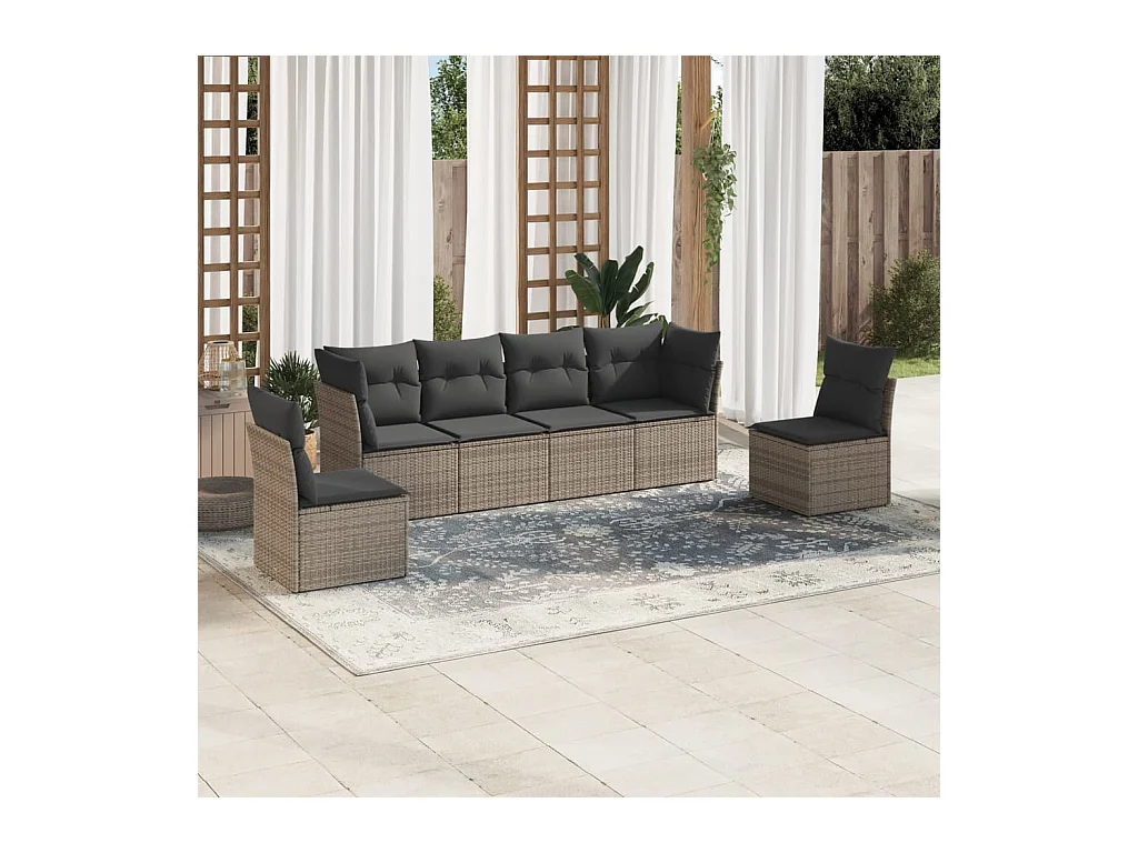 6-delige Loungeset met kussens poly rattan grijs