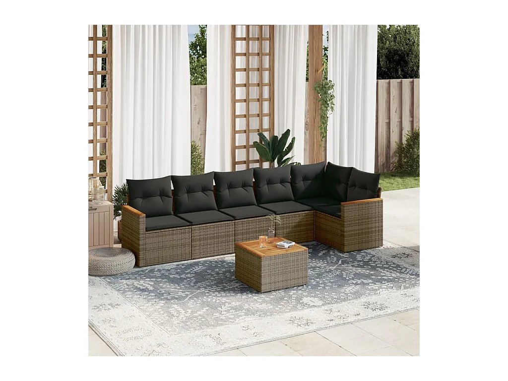 Set Divani da Giardino 7 pz con Cuscini Grigio in Polyrattan