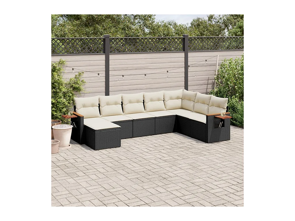 Set Divani da Giardino con Cuscini 8 pz Nero in Polyrattan