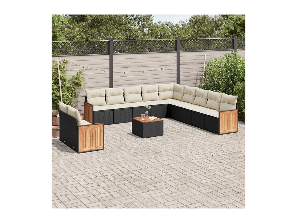 Set Divani da Giardino 12 pz con Cuscini Nero in Polyrattan