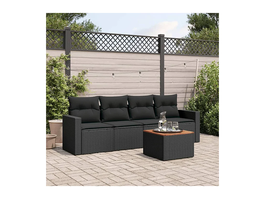 Set Divani da Giardino 5 pz con Cuscini in Polyrattan Nero