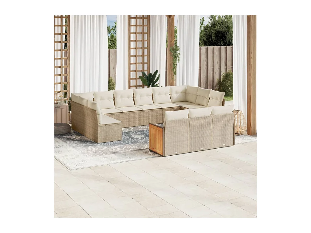 13-delige Loungeset met kussens poly rattan beige