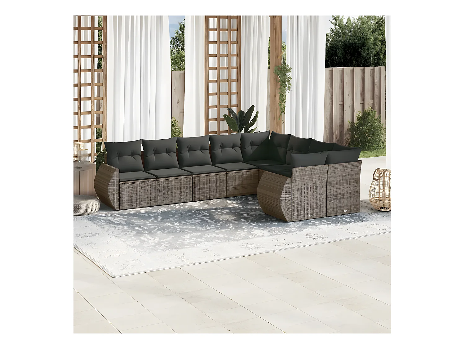 Set Divano da Giardino 9 pz con Cuscini Grigio in Polyrattan