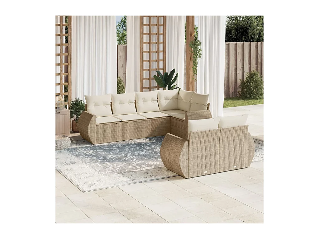 Salon de jardin avec coussins 7 pcs beige résine tressée
