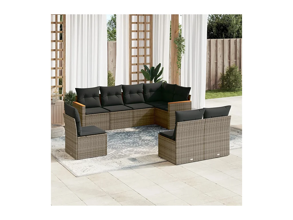 Set Divano da Giardino 8 pz con Cuscini Grigio in Polyrattan