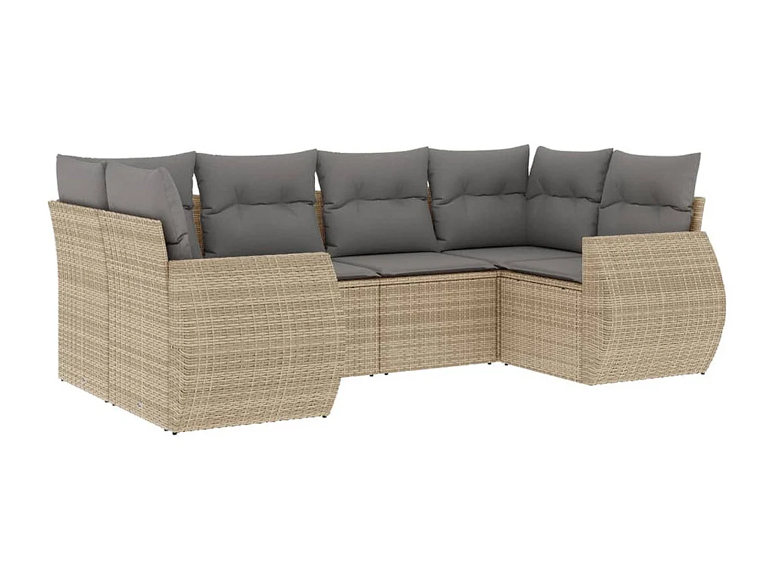 Salon de jardin avec coussins 6 pcs beige résine tressée