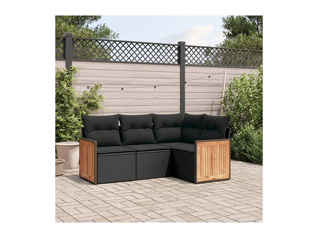 4-tlg. Garten-Sofagarnitur mit Kissen Schwarz Poly Rattan
