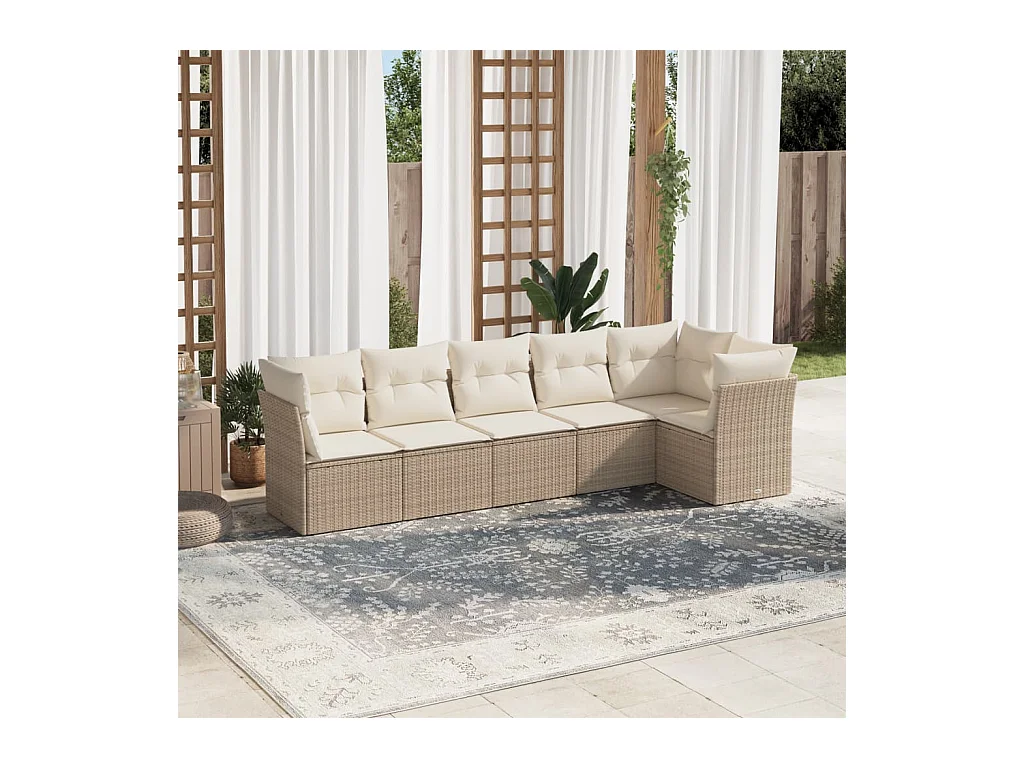Set Divano da Giardino 6 pz con Cuscini Beige in Polyrattan