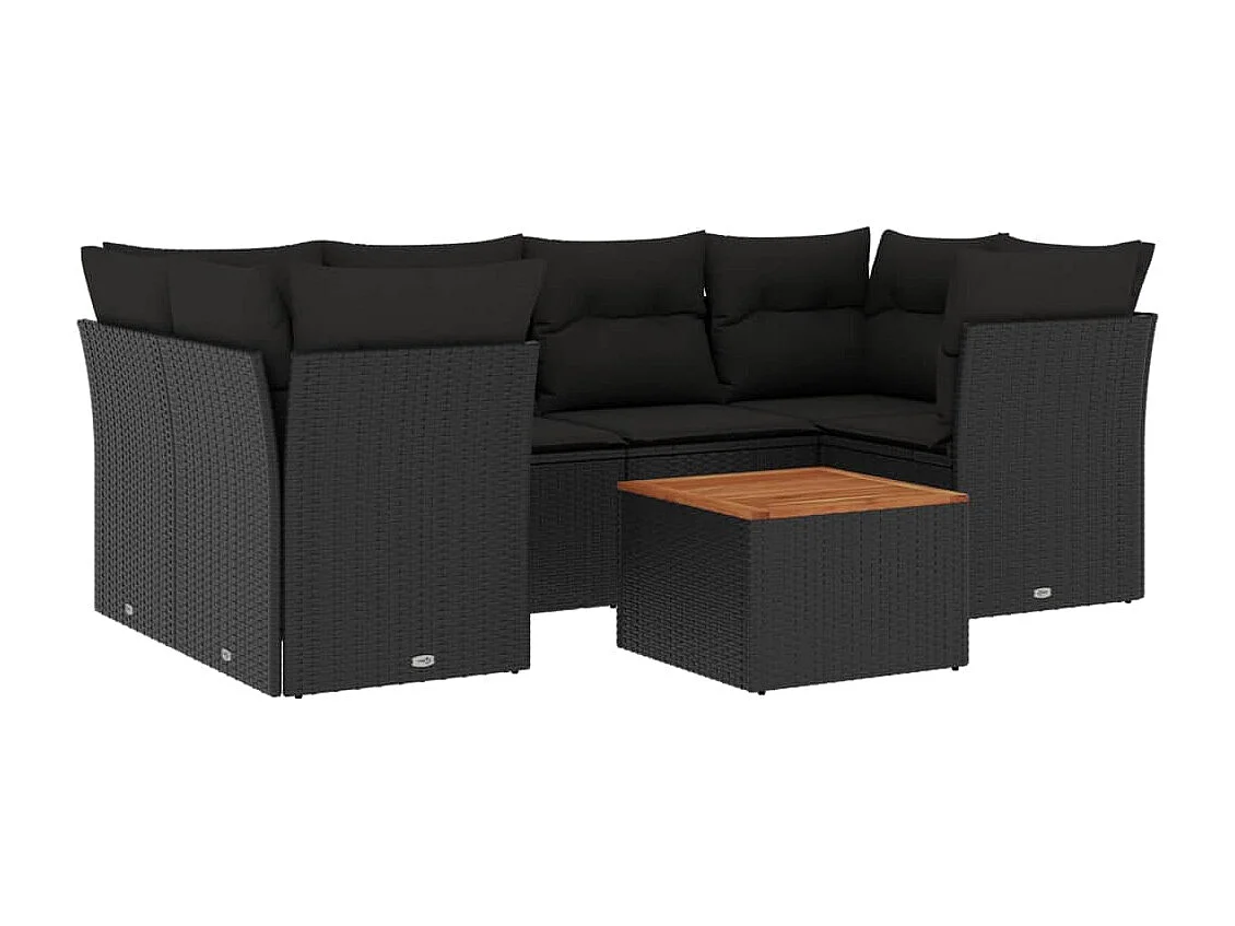 7-tlg. Garten-Sofagarnitur mit Kissen Schwarz Poly Rattan