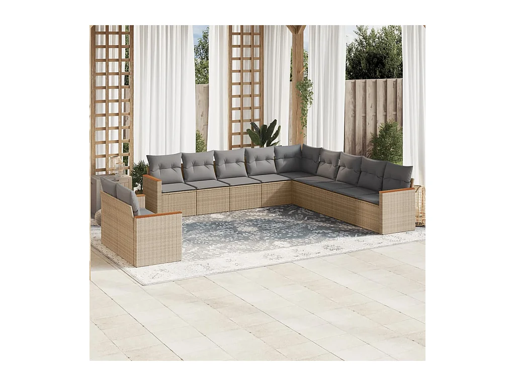 Salon de jardin et coussins 11 pcs mélange beige résine tressée