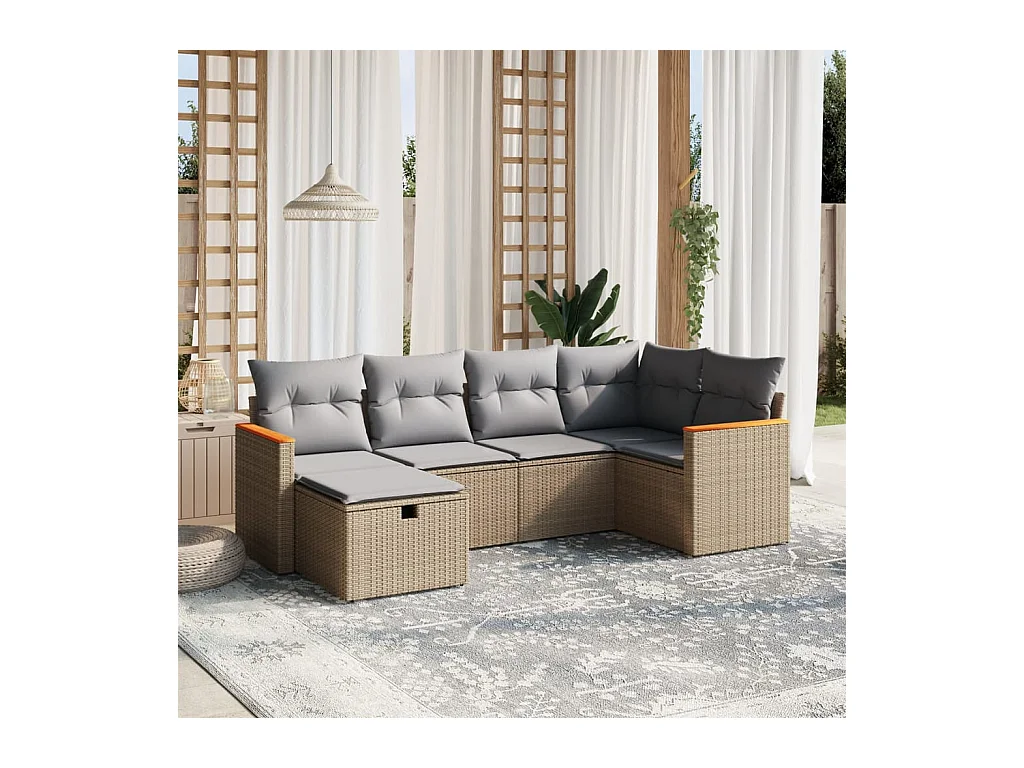 Salon de jardin avec coussins 6pcs mélange beige résine tressée