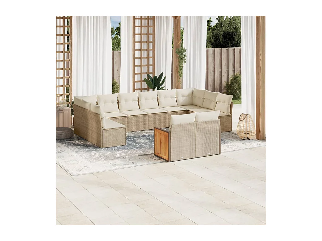 Salon de jardin avec coussins 12 pcs beige résine tressée