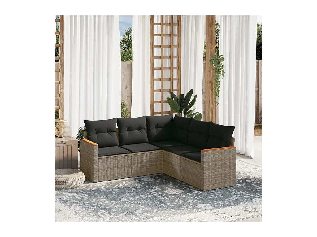 Set Divano da Giardino 5 pz con Cuscini Grigio in Polyrattan