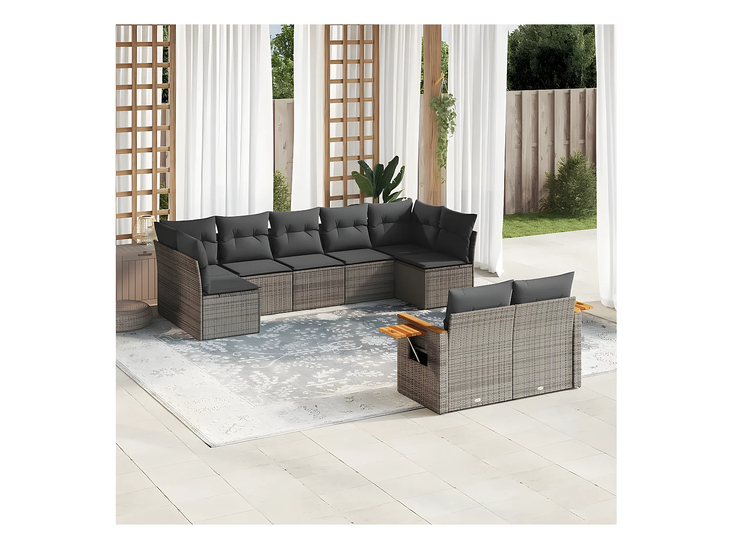 9-delige Loungeset met kussens poly rattan grijs