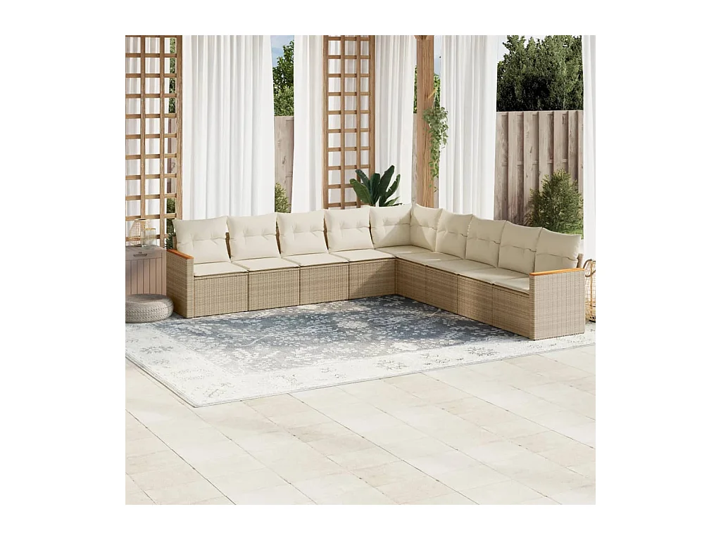 9-tlg. Garten-Sofagarnitur mit Kissen Beige Poly Rattan
