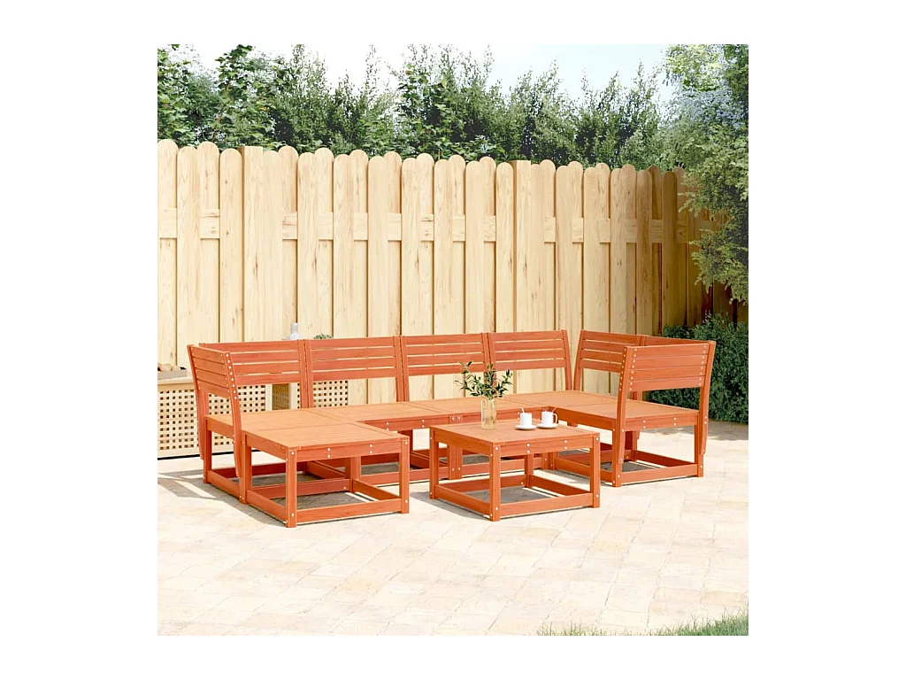 Salon de jardin 6 pcs cire marron bois de pin massif
