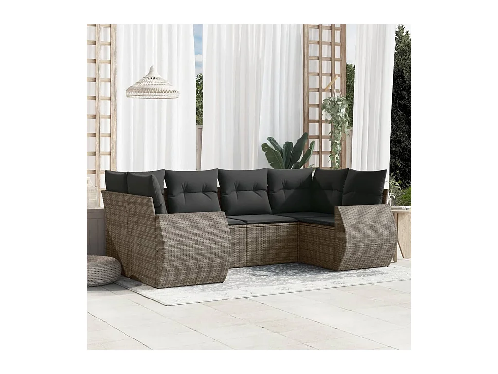 6-tlg. Garten-Sofagarnitur mit Kissen Grau Poly Rattan