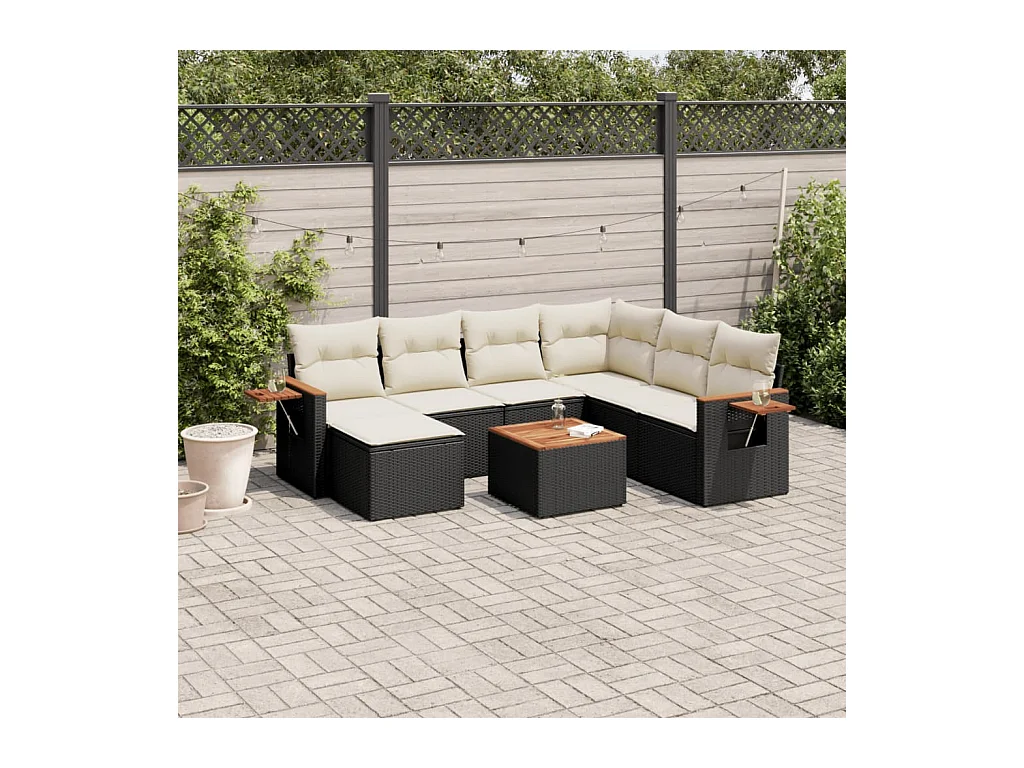 Salon de jardin 8 pcs avec coussins noir résine tressée