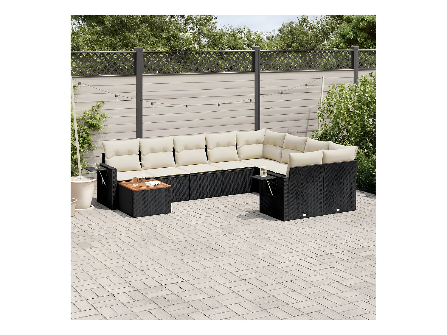 Set Divani da Giardino 10pz con Cuscini in Polyrattan Nero