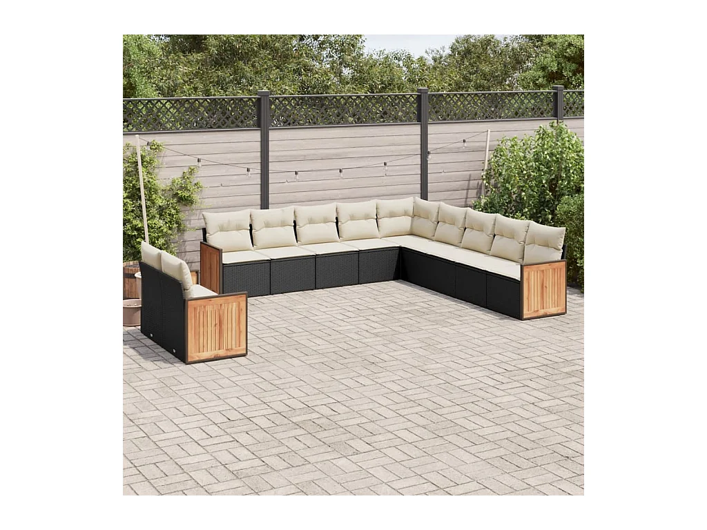 Set Divani da Giardino 11 pz con Cuscini in Polyrattan Nero