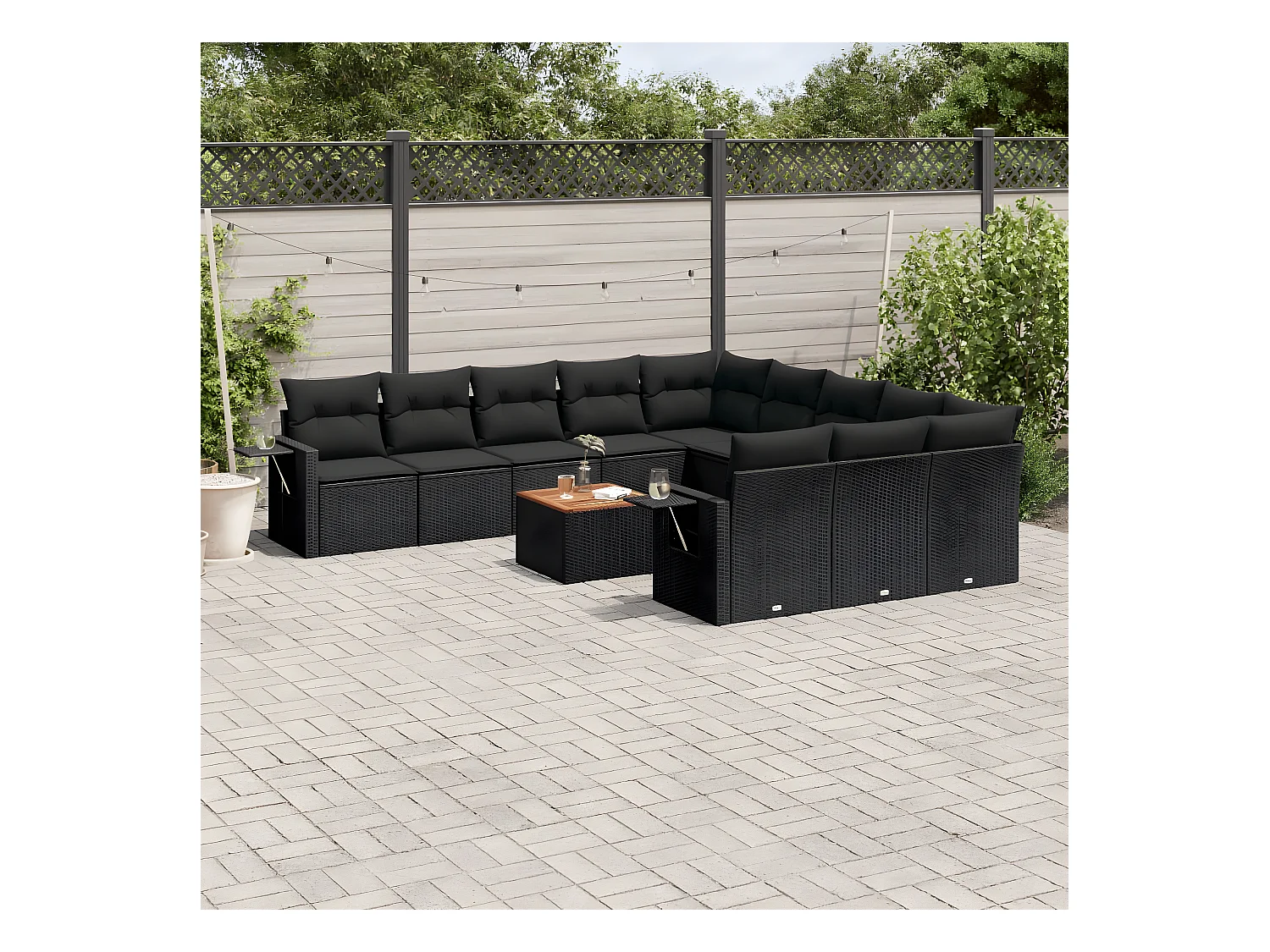 Salon de jardin 12 pcs avec coussins noir résine tressée