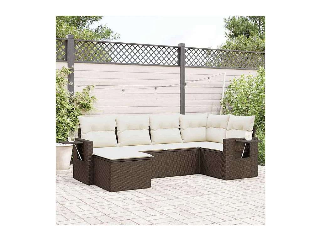6-delige Loungeset met kussens poly rattan bruin