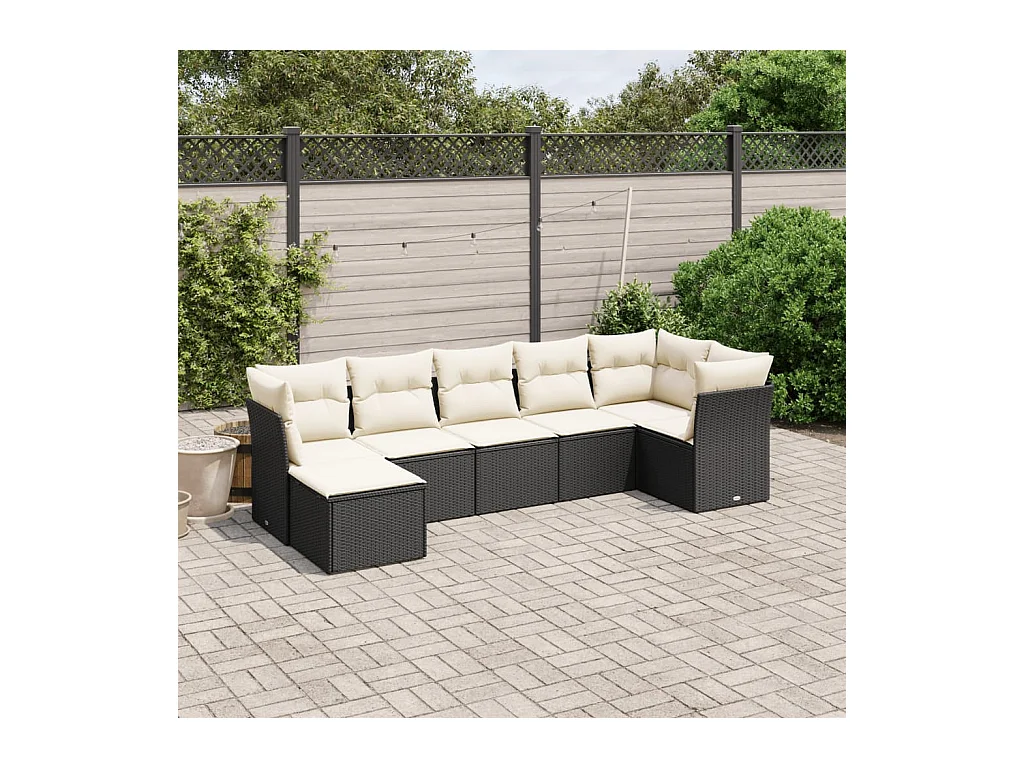 7-tlg. Garten-Sofagarnitur mit Kissen Schwarz Poly Rattan