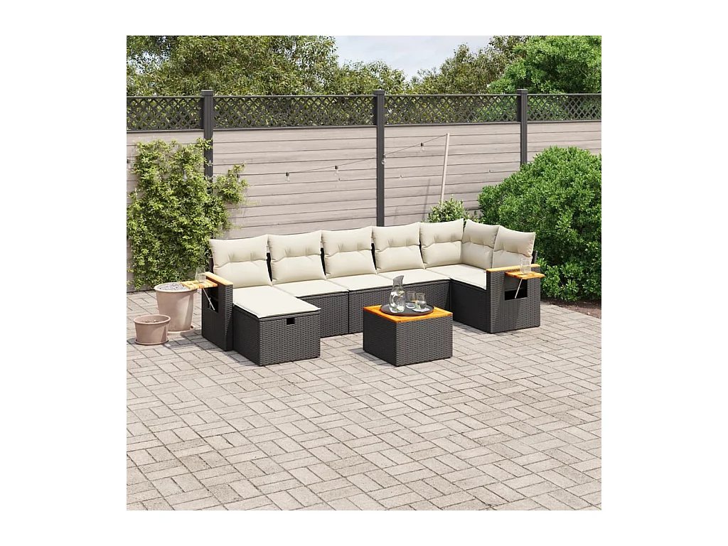 Salon de jardin 8 pcs avec coussins noir résine tressée