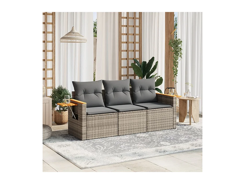 Set Divani da Giardino 3 pz con Cuscini Grigio in Polyrattan