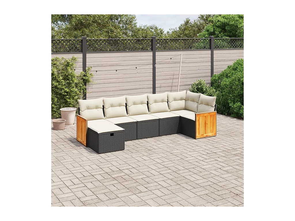 Salon de jardin 7 pcs avec coussins noir résine tressée