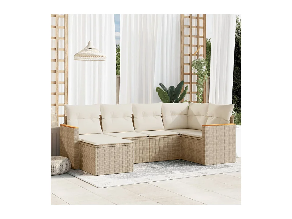 Salon de jardin avec coussins 6 pcs beige résine tressée