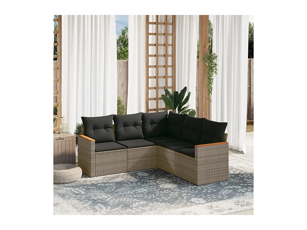 Set Divano da Giardino 5 pz con Cuscini Grigio in Polyrattan