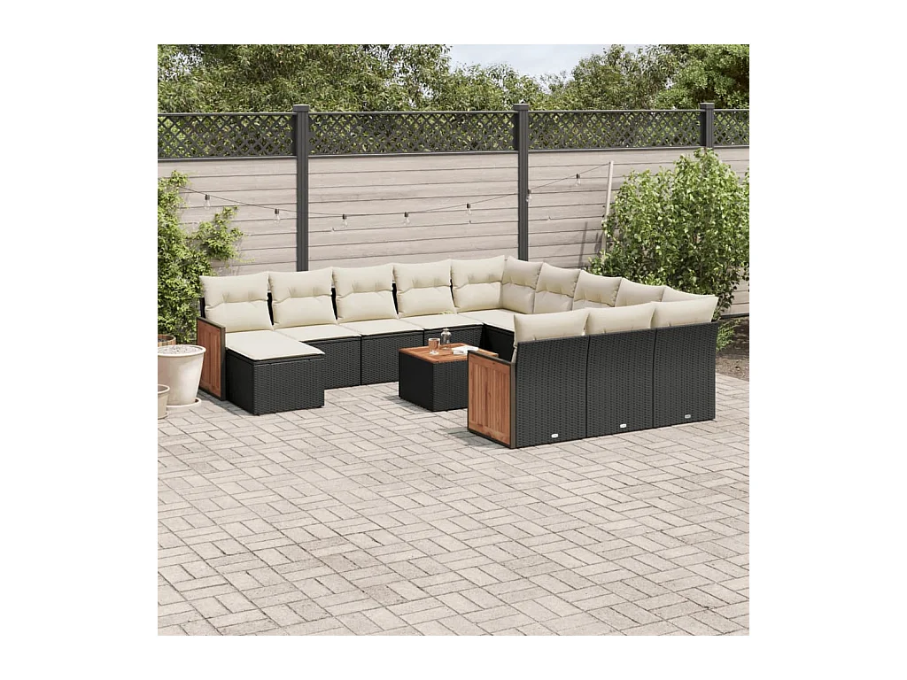 Salon de jardin avec coussins 13 pcs noir résine tressée