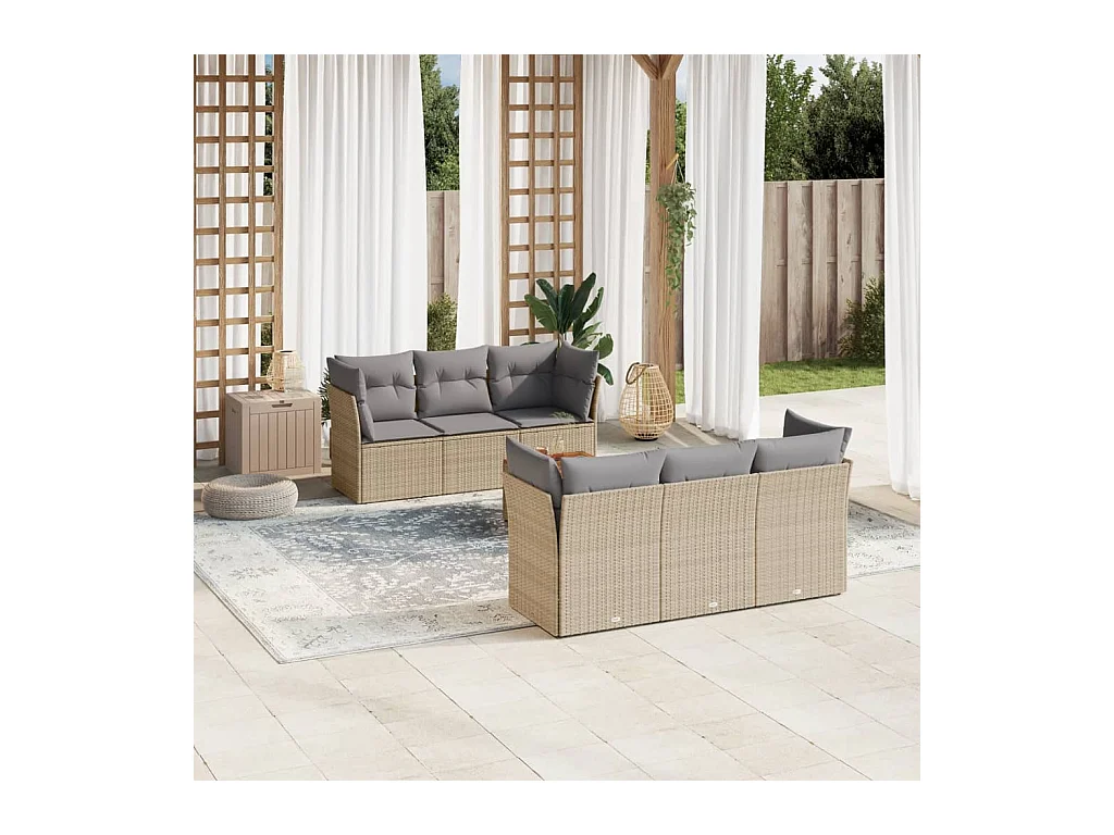 Set Divano da Giardino 7 pz con Cuscini Beige Misto Polyrattan