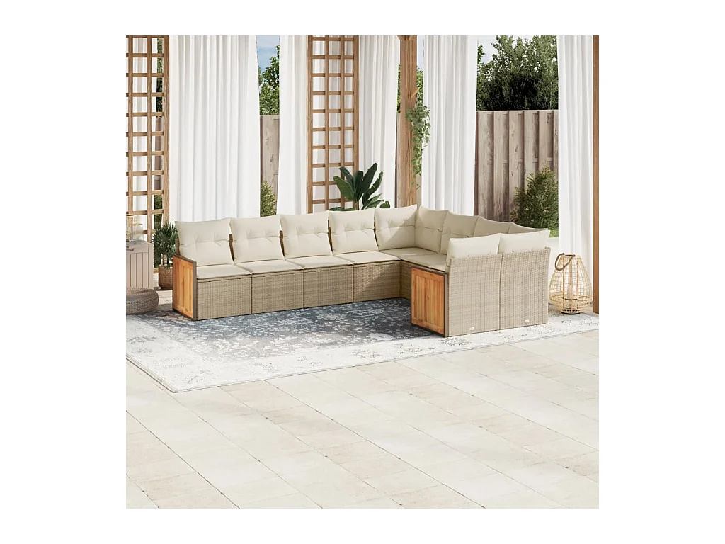 Set de sofás de jardín 9 pzas con cojines ratán sintético beige