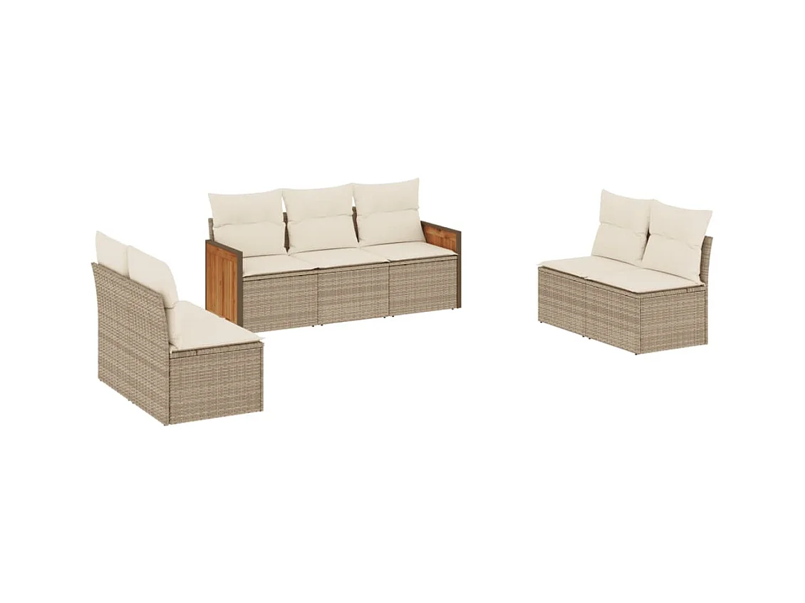 7-tlg. Garten-Sofagarnitur mit Kissen Beige Poly Rattan
