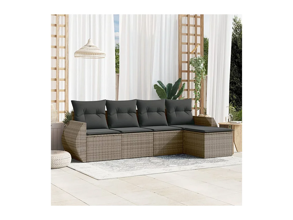 Salon de jardin 5 pcs avec coussins gris résine tressée