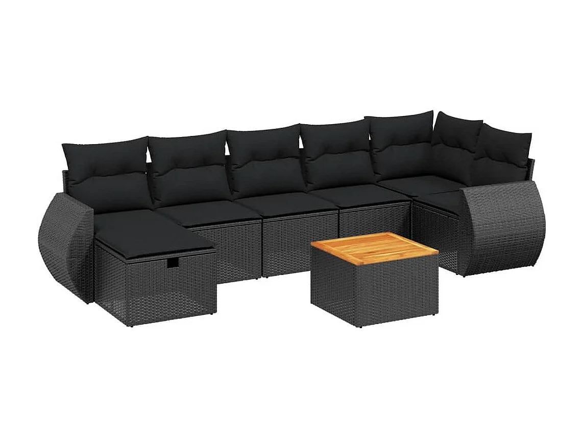 Set Divani da Giardino con Cuscini 8 pz Nero in Polyrattan