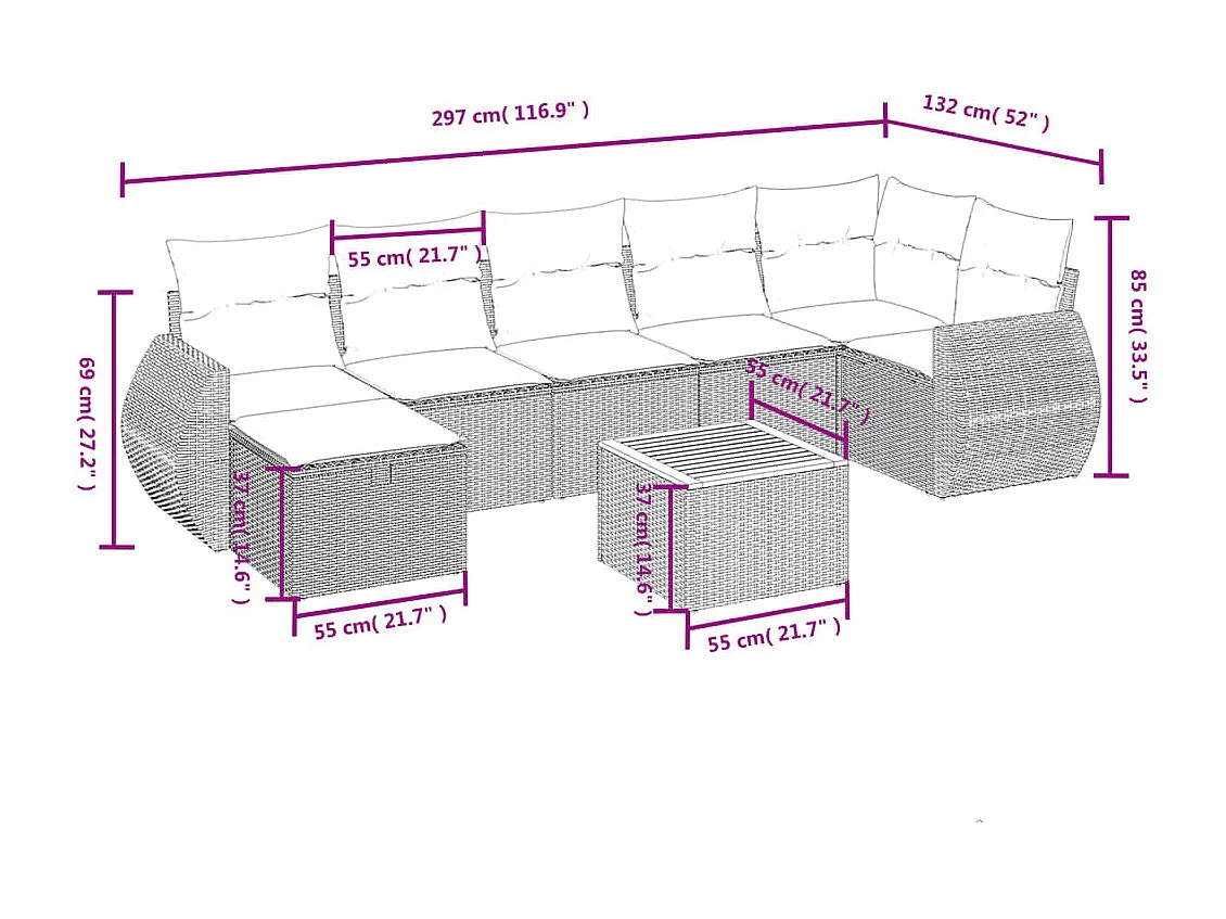 Set Divani da Giardino con Cuscini 8 pz Nero in Polyrattan