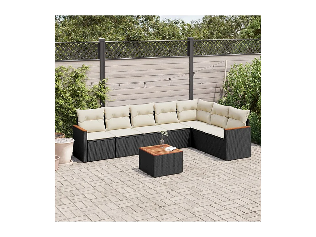 Salon de jardin 8 pcs avec coussins noir résine tressée