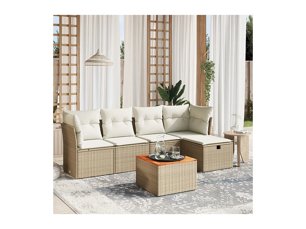 Set Divano da Giardino 6 pz con Cuscini Beige in Polyrattan