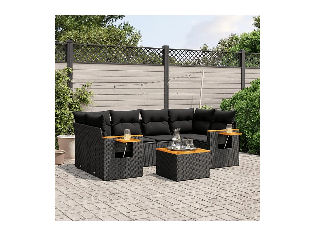 Set Divani da Giardino con Cuscini 7pz Nero Polyrattan