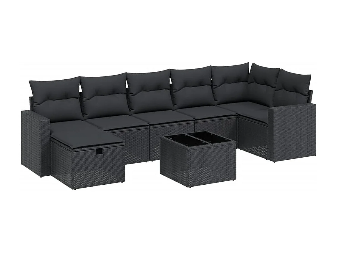 Salon de jardin 8 pcs avec coussins noir résine tressée